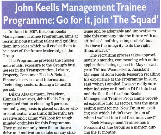 John Keells Management Trainee Programme: Go for it, join ‘The Squad’