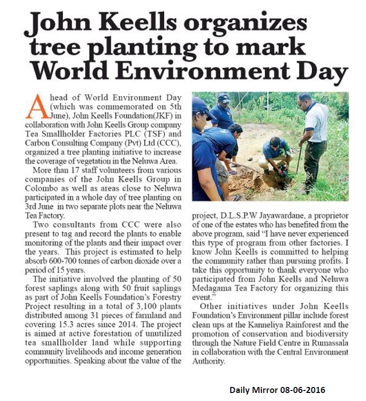 John Keells organizes tree planting to mark World Environment Day