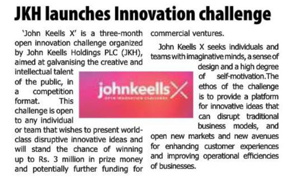 ‘John Keells X’: Open Innovation Challenge organized by the John Keells Group